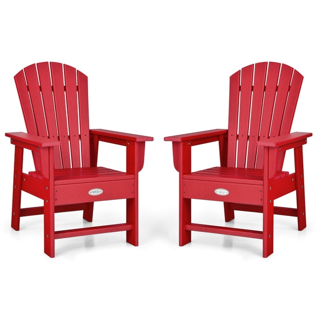 Gymax Set of 2 Kids Patio Adirondack Chair Armchair Weather Resistance Outdoor Chair Red