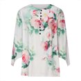 thumbnail image 4 of XZNGL 3/4 Sleeve Tops for Women Womens Casual Trumpet 3/4 Sleeve Printed Buttoned Basic Ruched Tops Pleated Blouses Women Blouses and Tops Fashion Womens Tops 3/4 Sleeve, 4 of 7