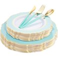 thumbnail image 1 of WDF 30Guest Mint Green Plastic Plates & Disposable Gold Silverware With Green Handle-Baroque Green &Gold Plastic Dinnerware for Upscale Party/Picnic/Birthday, 1 of 8