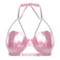 thumbnail image 3 of Eandarui Womens Shell Bikini Tops Glitter Pearl Chest Chains Halter Summer Beach Rave Party Bra Top Light Pink M, 3 of 6