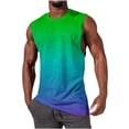 thumbnail image 2 of Sentmoon Muscle Tank Tops for Men Summer Sleeveless Crew Neck Gym Clothes Gradient Color Loose Fit Plus Size Compression Men's Shirts Hawaiian for Layering Under Shirts Green XXL, 2 of 5