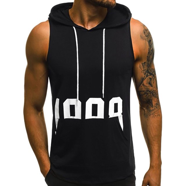CEHVOM Fashion Men Sleeveless Printed Drawstring O-Neck Casual Tank Tops