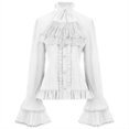 thumbnail image 1 of HLONK Victorian Stand Collar Top with Ruffle Steampunk Flare Sleeve Blouse, 1 of 15
