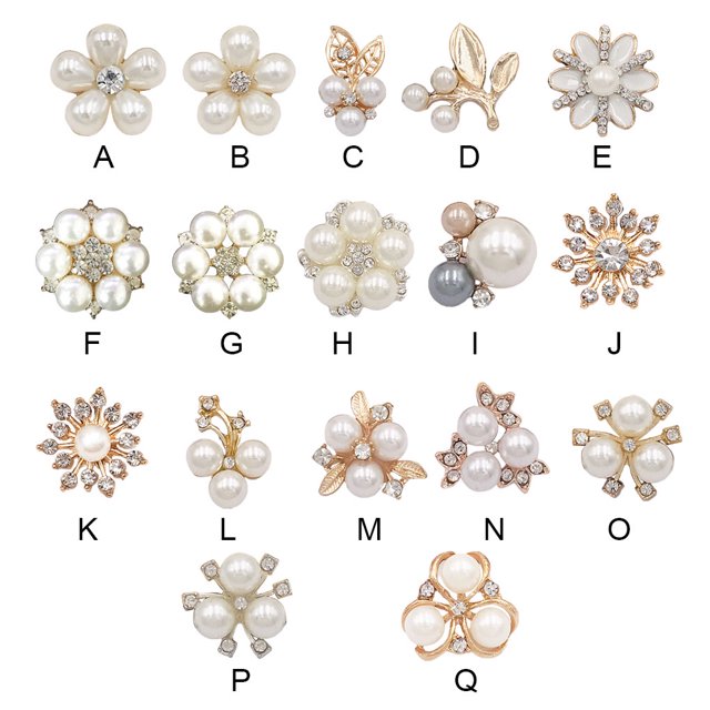 Ruiboury 2 Pieces Hairpin Headdress Flat Back Non-perforated Design Shiny Rhinestones Beautiful Pearl Flower Buckle for Dancing Party Type 6