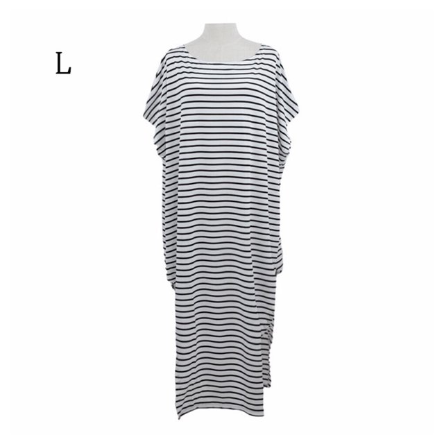 Becaristey Robe Maxi pour Femme à Rayures Longues Robes Décontractées Amples Caftan Surdimensionné Col Rond Blanc G