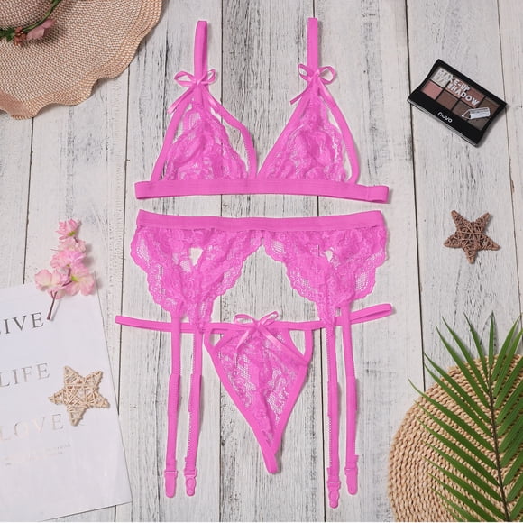 Zjloe7sa Women's Lingerie Set Ladies Lingerie Lace Strap Garter Belt Fashion Lingerie Set Hot Pink