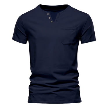 Erwazi Mens Henley Shirts Short Sleeve Button Casual Top Basic Summer T-Shirt with Pocket