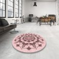 thumbnail image 4 of Ahgly Company Tapis Rond Lavable en Machine Intérieur Transitionnel Rouge Indien, 4 Pieds Rond, 4 of 7