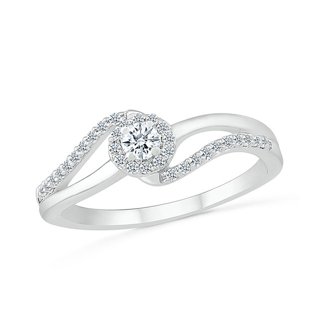 DGOLD Bague de Mode en Or Blanc 10 Kt avec Diamants Blancs Ronds Torsadés Tourbillonnants (1/4 cttw)