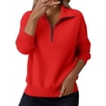 thumbnail image 3 of WTXUE Womens Long Sleeve Quarter Zip Pullover Sweater Casual Loose V Neck Collared Ribbed Knit Jumper Tops Soft Oversized Tunic Sweaters Red L, 3 of 9