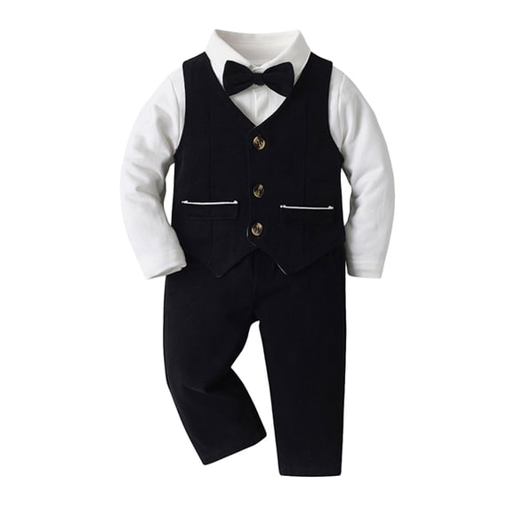 Toddler Boy Formal Gentleman Suits Formal Dress Shirt Vest Easter Baby Boy Outfit Baby Suit 18-24 Months