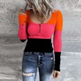 thumbnail image 2 of Yuyuzo Hauts en Tricot Côtelé pour Femmes Col Rond Manches Longues Hauts de Sortie Color Block Chemises Serrées, 2 of 6