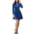 thumbnail image 1 of INSPIRE CHIC Robe pour Femme Velours Col Ras du Cou Manches Longues Taille Haute Ligne A Mini Robes L Bleu Royal, 1 of 5