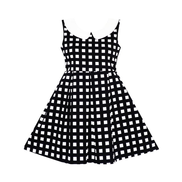 Robe Fille Col Rabattu à Carreaux Noir Blanc Été Uniforme Scolaire 7 Ans