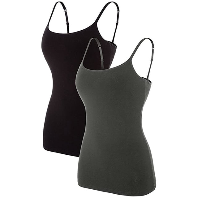Charmo Women's Basic Cami Adjustable Spaghetti Strap Built in Bra Tank Top 2 Pack