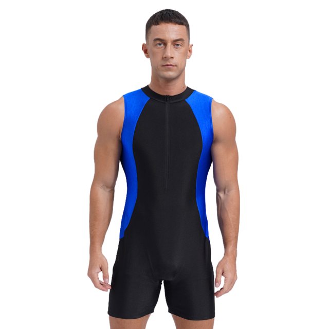 Eandarui Mens Rash Guard One-Piece Swimsuit Quick-Drying Athletic Wear Beach Holiday Sunbathing Royal Blue XXL