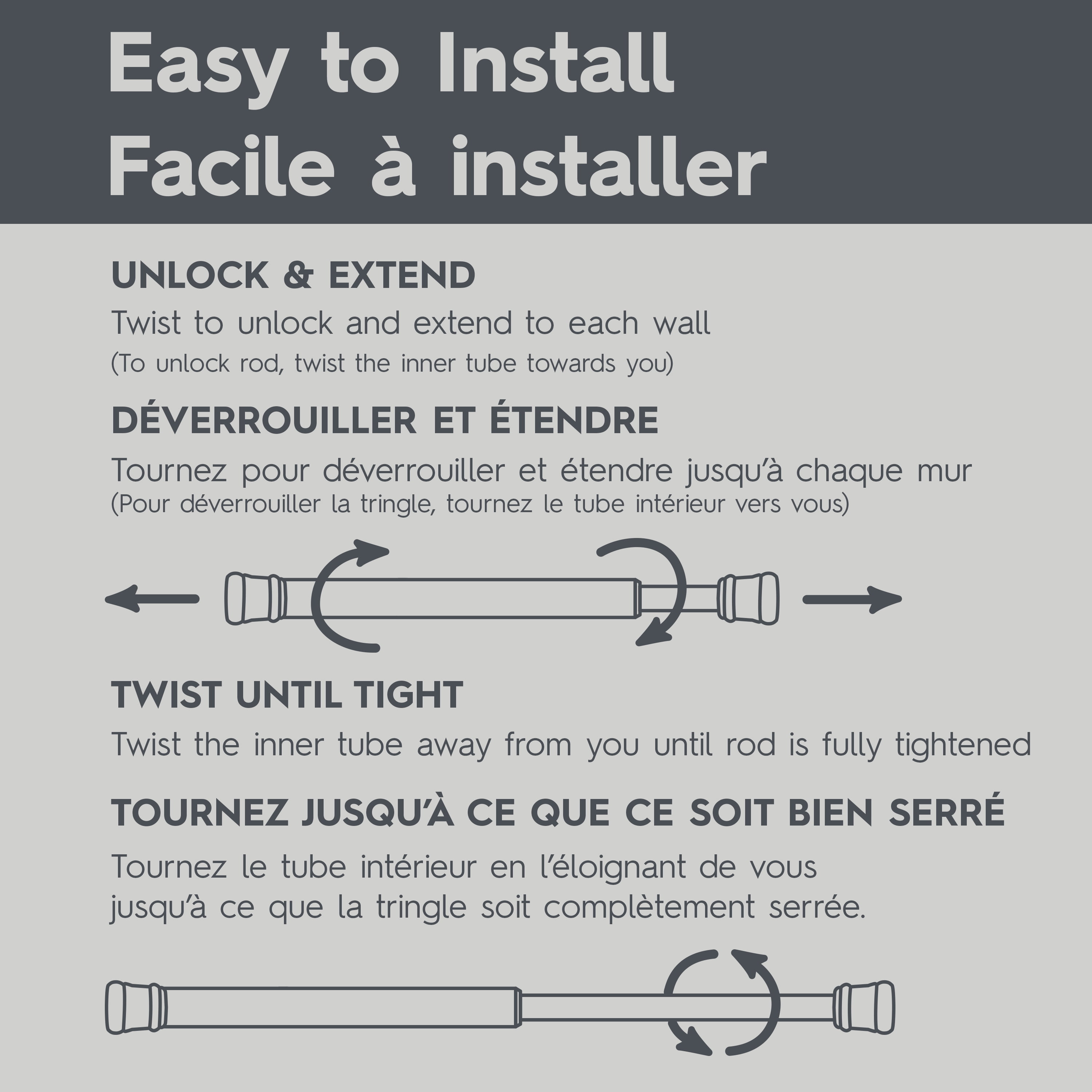 Tringle à rideau de douche à tension réglable moderne Better Homes & Gardens, antirouille, avec embouts décoratifs ondulés, 135 à 218 cm, noir mat
