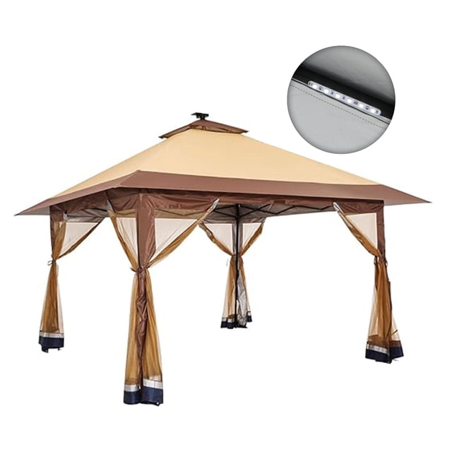 Suntime 12 x 12 Instant Pop Up Solar Light Screen Canopy Tent Cover, Brown