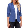 thumbnail image 3 of Blazer Décontracté pour Femmes, Ouvert devant, Manches 3/4, un Bouton, Veste de Travail, Bleu, 3 of 9