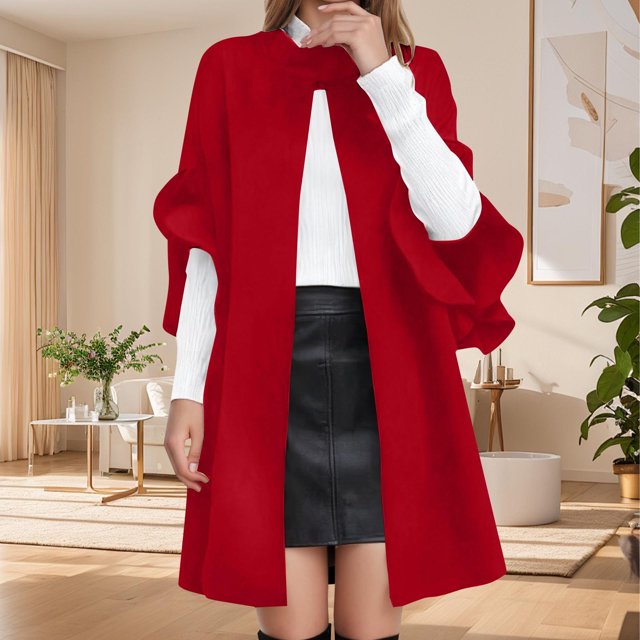 Lovzfmll Manteau Trench en Laine pour Femme, Revers Cranté Mode avec Poches à Rabat Rouge, 5TG