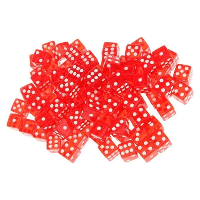 100 x Translucent 16mm Six Sided Spot Dice RPG Dice Six Sided Games Red