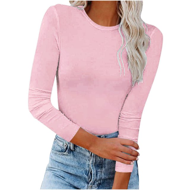 Qertyioot T-Shirt Blouse Basique Aguichant Moulante Extensible à Manches Longues pour Femme, Mode d'Automne, Hauts Unis