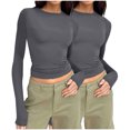 thumbnail image 2 of Birdeem T-Shirts à Manches Longues pour Femmes Mode Décontractée Col Rond Couleur Unie T-Shirt à Manches Longues Chandail Tops Manches 3/4 T-Shirts pour Femmes, 2 of 4