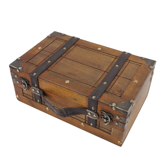 Pirate Treasure Chest Storage Box, 11-13in Vintage Wooden Treasure Chest with Hinged Lid, Handmade Lockable Chest for Keepsakes Decorative Photo Prop