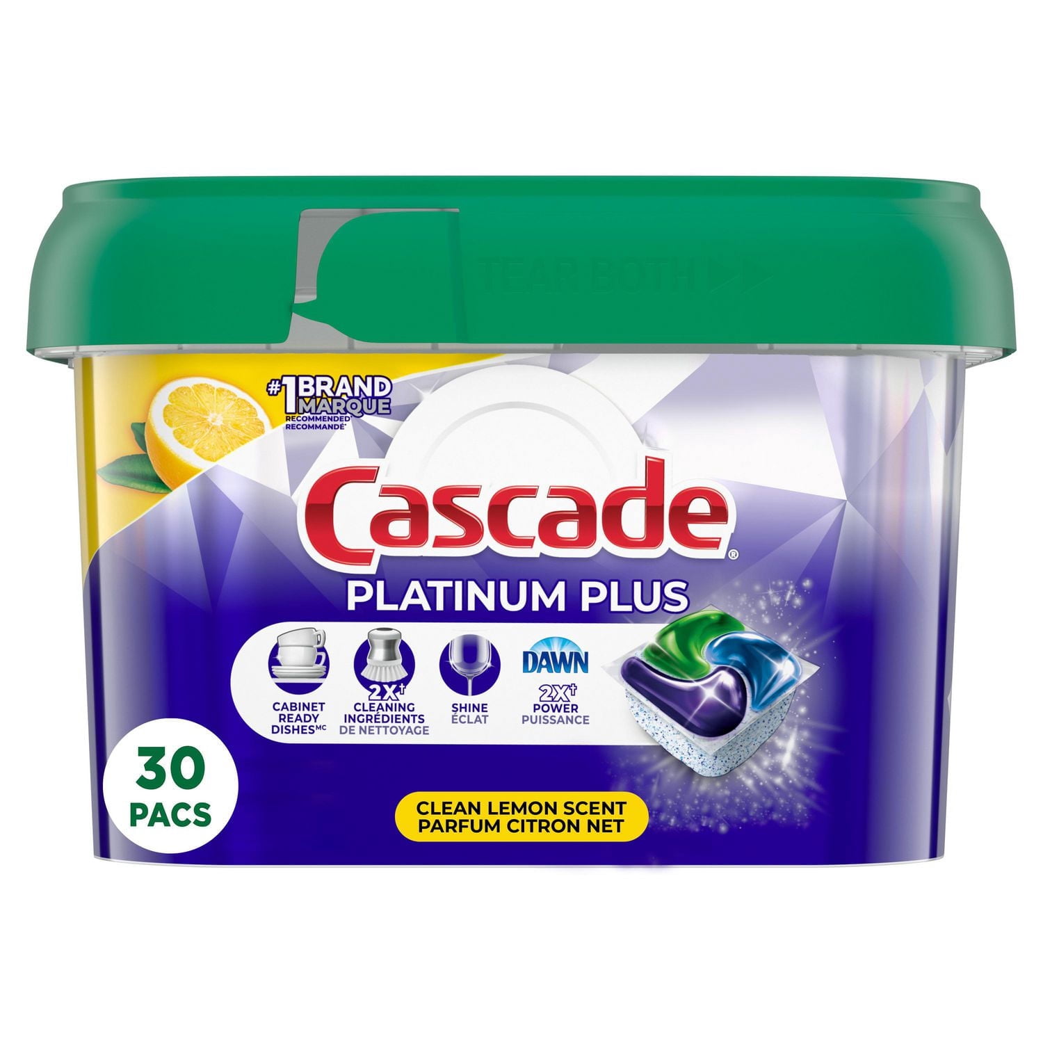 Cascade Platinum Plus Dishwasher Pods, Dish Detergent ActionPacs, Clean Lemon 30CT