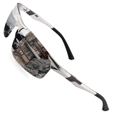 PUKCLAR Lunettes de Soleil Polarisées pour Hommes, Lunettes de Sport à Monture Métallique en Aluminium et Magnésium