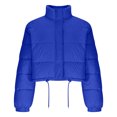 thumbnail image 4 of hoksml Women's Cropped Puffer Jacket with Drawstring Hem, Stand Collar Boxy Zip Front Casual Streetwear Short Jacket, 4 of 5