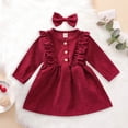 thumbnail image 2 of WUANDIXFA Robes d'Automne pour Petites Filles Enfants Tout-Petits Bébé Fille Robe en Velours Côtelé à Volants à Manches Longues Robe de Fête Automne et Printemps Rouge, 2-3 Ans, 2 of 5