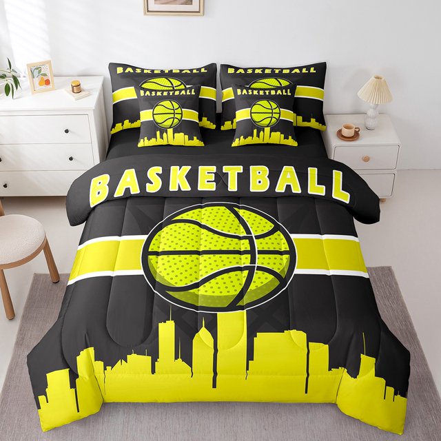 YST, Basketball, Comforter Set, Sports, 7-Piece, Yellow Black, Full Size