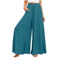 thumbnail image 4 of Jsaierl Womens Casual Wide Leg Pants Ruffle Elastic Drawstring Palazzo Pants Loose Comfy Trousers with Pockets, 4 of 9