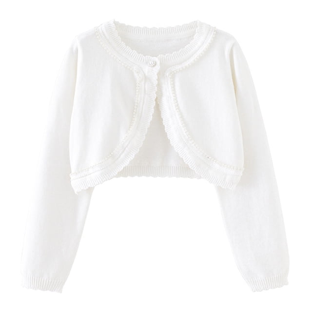 Besolor Girls Cropped Shrug Cardigan Open Front Long Sleeve Knit Sweaters Button Closure Cover up Tops for Dress