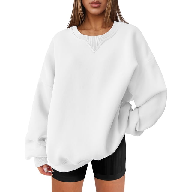 Jamicy Chandails en Molleton pour Femmes 2025 Nouvelle Mode Surdimensionné en Polaire Col Rond Chandail Décontracté Confortable Automne 2025 Mode Basique