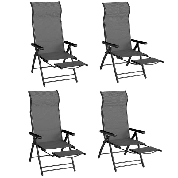Outsunny Folding Patio Chairs, Outdoor Recliner with Footrest, Dark Grey