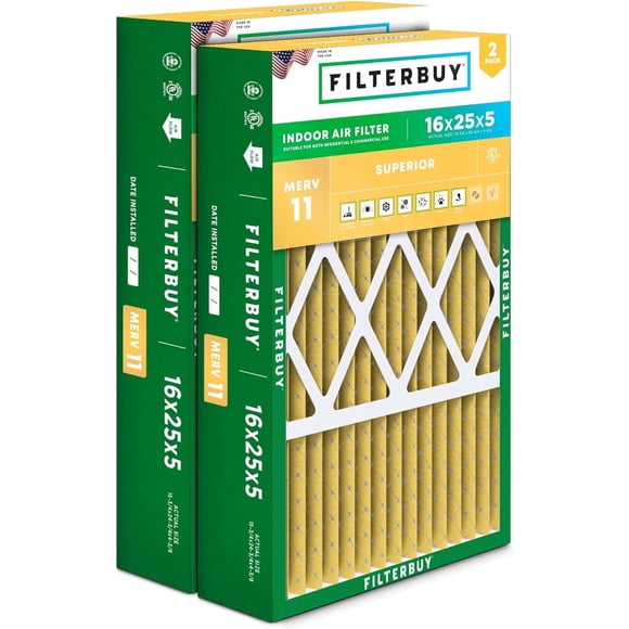 Filterbuy 16x25x5 Air Filter MERV 11 Allergen Defense, HVAC AC Furnace Air Filters Replacement (2-Pack)