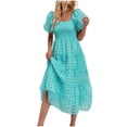 thumbnail image 2 of Gspmoly Robes Décontractées pour Femmes, Robe à Épaules Dénudées à Manches Courtes Plissée à Taille Haute pour Femmes, Robes de Soirée pour Femmes Offres Hebdomadaires, 2 of 9