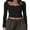 Black, variant on Fortune Women Knitted Henley Shirt Casual Solid Color Retro Long Sleeve Crop Tops