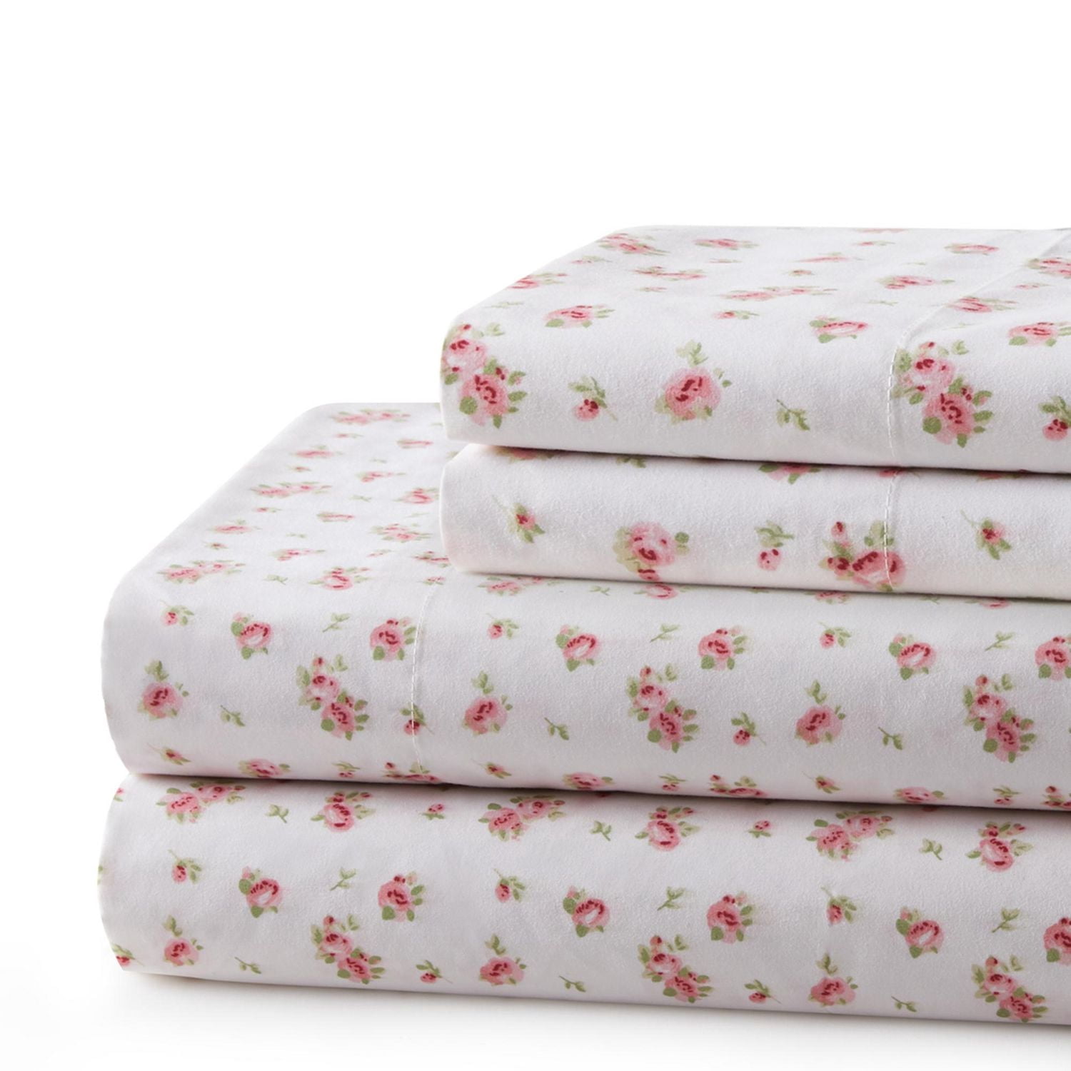 Literie Marina Décoration en percale de coton mélangé, douce et à poches profondes, 600 fils/cm², qualité hôtelière, motif floral rose.