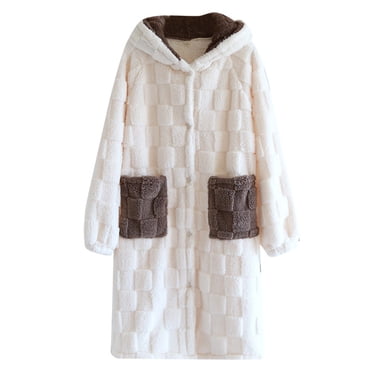 Chemise de Nuit pour Femme Longue en Flanelle Épaisse à Capuche pour l'Hiver à la Maison, Hiver pour Femmes