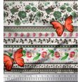 thumbnail image 1 of Soimoi Tissu Vert en Rayonne Imprimé Floral & Insecte Patchwork Tissu au Mètre 56 Pouces de Large, 1 of 3