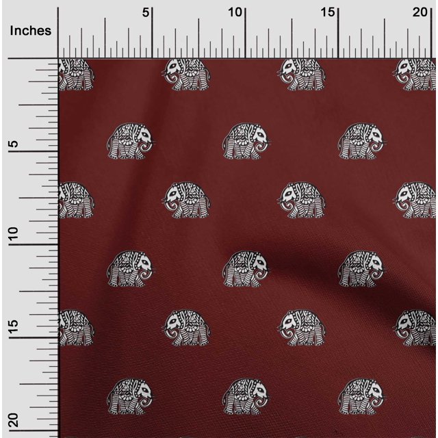 oneOone Viscose Chiffon Fabric Elephant Block Print Fabric BTY 42 Inch Wide