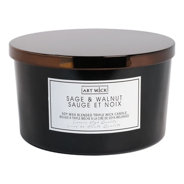 Art Wick 15.8OZ Sage et cire de soja de noyer Bougie parfumée mélangée, 3 mèche de coton