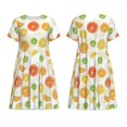 thumbnail image 3 of Bixox Robe d'Été à Manches Courtes pour Femme, Coupe Ample Évasée, Longueur Genou, avec Poches - Citrons Colorés, 3 of 7