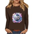 thumbnail image 2 of Styesk Chemises à Manches Longues pour Femmes Nouvel An T-shirt Décontracté Imprimé Col Rond Manches Longues, 2 of 4