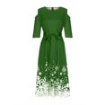 thumbnail image 3 of AherBiu Robe de Noël pour Femmes à Épaules Dénudées, Manches 3/4, Fermeture Éclair, Taille à Nœud, Froncée, Robe Midi de Fête, 3 of 6