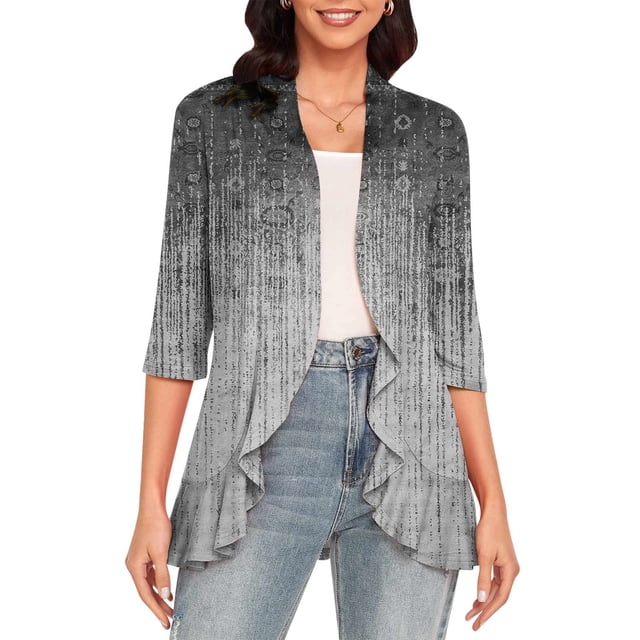 TIMIFIS Women's Casual Long Sleeve Open Front Lightweight Drape Cardigans-Black-7-LFall