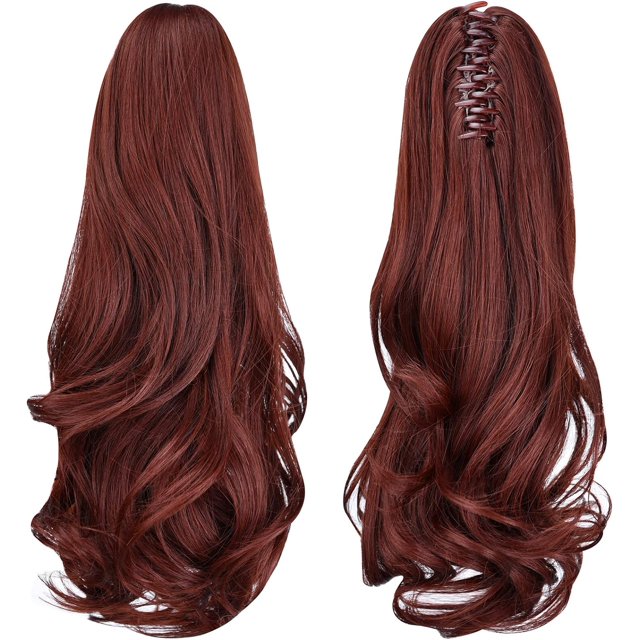 ORUYROP Extension de Queue de Cheval, extensions de Cheveux à Pince Griffe de 16 Pouces Queue de Cheval Cheveux Courts Bouclés Extension de Cheveux Pièce de Cheveux Synthétique d'Apparence Naturelle pour Femmes Auburn